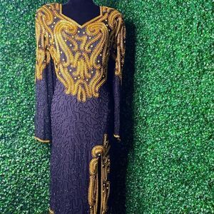 Right Choice  Vintage 80's Black and Gold Beaded Formal Gown